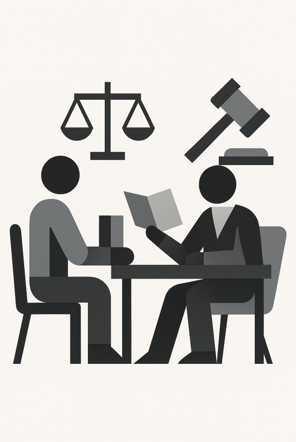 Abstract legal consultation scene